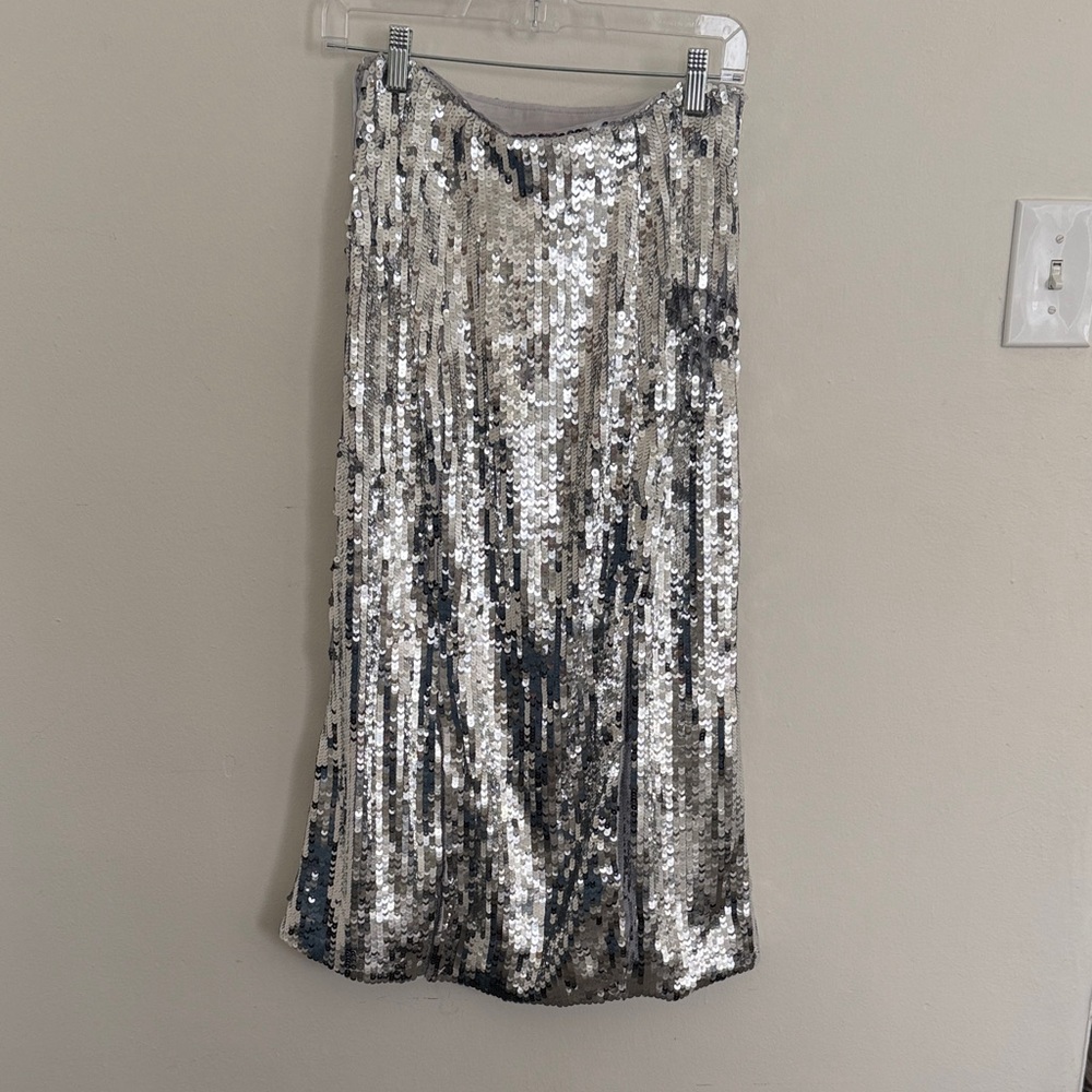 J. Crew Collection Silver Sequin Pencil Skirt